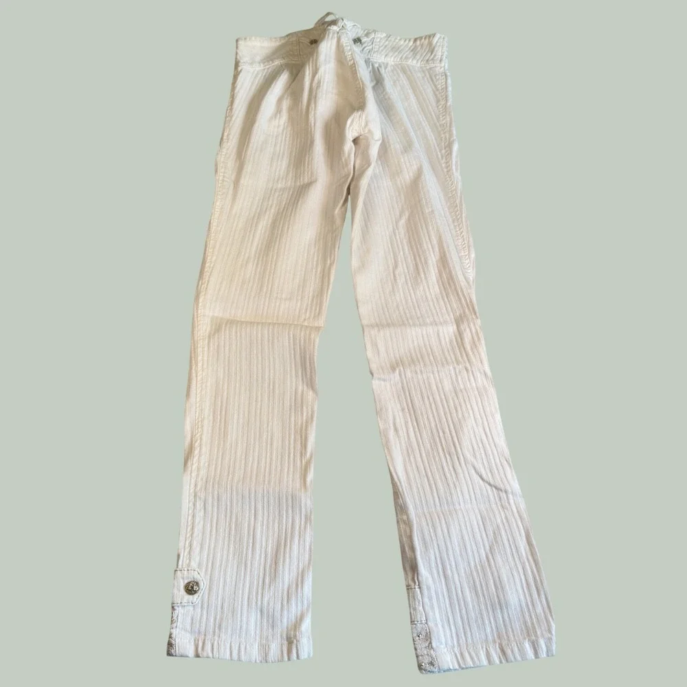 Cheviotto Capri Pants Y2K White Cotton Blend Embroidered Rhinestone Size 27W